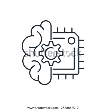 Artificial Intelligence AI Chip in Human Brain.Machine learning, digital skills, generative AI. Innovation  technology. Vector linear icon illustration isolated on white background.
