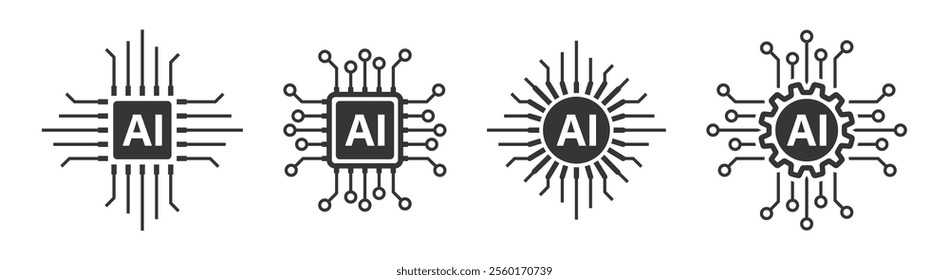 Artificial Intelligence AI chip icon circuit processor vector design illustration set isolated
