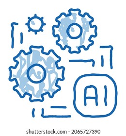 Inteligencia Artificial Ai Chip Esbozo vector de icono. Dibujo de la línea de doodle azul dibujado a mano ilustración de símbolo aislado