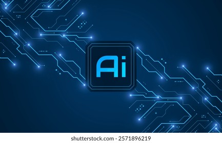 Artificial Intelligence ,AI chipset on circuit board, futuristic Technology Concept	
