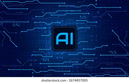 Künstliche Intelligenz, AI-Chipsatz auf Platine, futuristisches Technologiekonzept	

