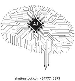 artificial intelligence ai circuit brain black and white circuit board chipset robotic tech innovative online science neuro electronic deep Data quantum computing processor node 