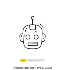 Artificial intelligence AI concept with android robot head face for engineering, development, brainstorming sign. Hand drawn doodle icons vector illustration