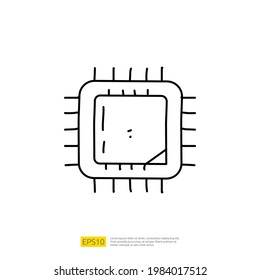 Künstliche Intelligenz-AI-Konzept mit Chip-Leiterplattenstruktur für Engineering, Entwicklung, Brainstorming-Zeichen. Handgezeichnete Doodsymbole, Vektorgrafik