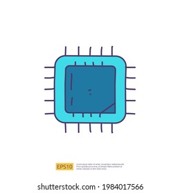 Artificial intelligence AI concept with chip circuit board structure for engineering, development, brainstorming sign. Hand drawn doodle icons vector illustration