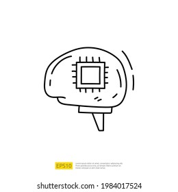 Artificial intelligence AI concept with circuit board data and artificial brains chip for engineering, development, brainstorming sign. Hand drawn doodle icons vector illustration
