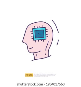 Concepto de inteligencia artificial de IA con datos de placa de circuito y chip de cerebro artificial para ingeniería, desarrollo, señal de lluvia de ideas. Iconos de doodle dibujados a mano ilustración vectorial