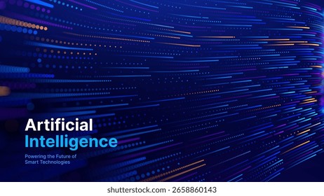 Concepto de inteligencia artificial con flujo de datos digitales futuristas. Fondo Abstractas de Tecnología de Big Data, Automatización y Ciencia. Aprendizaje automático, computación en la nube y Vector empresarial tecnológico.