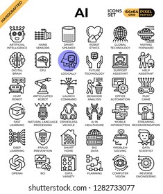 Iconos de concepto de inteligencia artificial (IA) establecidos en el estilo moderno de icono de línea para ui, ux, web, diseño de aplicaciones móviles, etc.