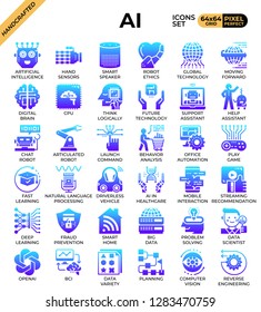 Artificial intelligence (AI) concept icons set in modern line icon style for ui, ux, web, mobile app design, etc.