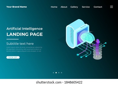 Artificial Intelligence (AI) concept responsive landing page or web template with 3D isometric illustration. 