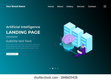 Artificial Intelligence (AI) concept responsive landing page or web template with 3D isometric illustration. 