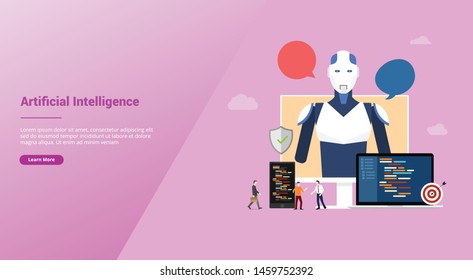 artificial intelligence ai concept with robot and technology development construction for website template landing homepage with modern flat style - vector