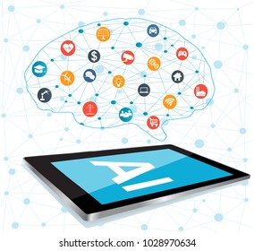 Artificial Intelligence (AI), Connectivity, Innovative Smart Cyber Security Digital Information Technologies Vector Icon 