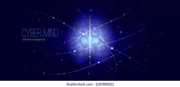 Artificial Intelligence (AI), Cyber Mind and Machine Learning. Big Data Analysis, Human Brain Study. Cyber Technology, Science Innovation. Neural Connect Concept. Virtual Mind, Artificial Intellect.
