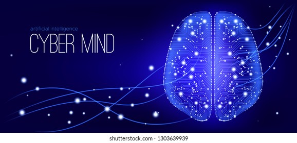 Artificial Intelligence (AI), Cyber Mind and Machine Learning. Big Data Analysis, Human Brain Study. Cyber Technology, Science Innovation. Neural Connect Concept. Virtual Mind, Artificial Intellect.