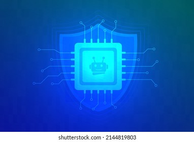 Artificial Intelligence AI for Cybersecurity concept. Machine learning, neural networks, and natural language processing NLP solutions to improve and protect network systems. Vector illustration