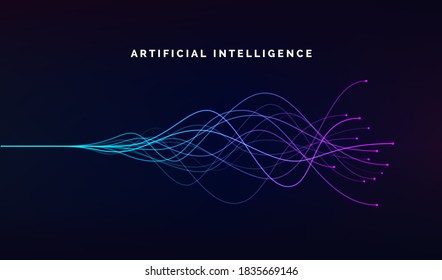 Artificial intelligence ai and deep learning concept of neural networks. Wave equalizer. Blue and purple lines. Vector illustration