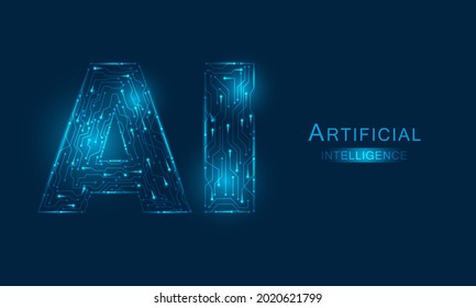 Artificial Intelligence (AI) digiatl background.Ai text with circuit Futuristic hi-technology.