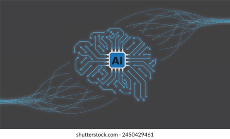 Artificial Intelligence - AI with digital robotic brain concept and electronic wire. Icon vector illustration.