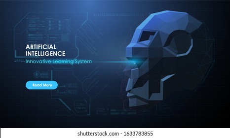 Artificial Intelligence AI, Future technology. Artificial intelligence or neural network concept. AI with robot face in abstract futuristic style.