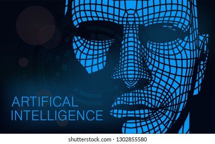 Сoncept of artificial intelligence or AI. Futuristic abstract background. Human head combined with binary code. Vector illustration 