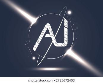 Inteligencia artificial (IA) con efecto de haz de luz de círculo de IA futurista y rodeado de líneas curvas de movimiento en el concepto de diseño de Vector de fondo oscuro para tecnología avanzada, aprendizaje profundo, Web.