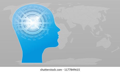 Artificial Intelligence AI Futuristic Concept. Human Big data Visualization with Cyber Mind. Machine Deep Learning.