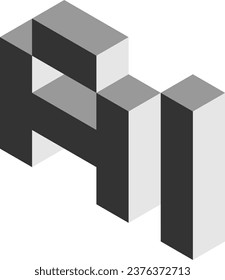 Artificial Intelligence AI Futuristic Technology 3D Style Voxel Art Text Design Gray Monochrome Icon in Isometric Perspective View. Vector Image.