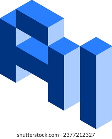 Artificial Intelligence AI Futuristic Technology 3D Style Voxel Art Text Design Blue Icon in Isometric Perspective View. Vector Image.