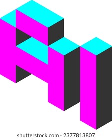 Artificial Intelligence AI Futuristic Technology 3D Style Voxel Art Text Design Icon in Isometric Perspective View. Vector Image.
