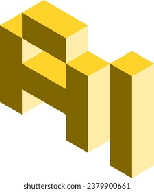 Artificial Intelligence AI Futuristic Technology 3D Style Voxel Art Text Design Yellow Icon in Isometric Perspective View. Vector Image.