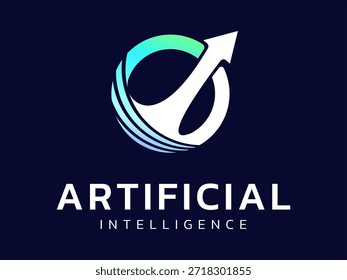 Inteligência artificial (IA) com seta de crescimento que significa tecnologia Startup Rocket Análise do conceito de design do vetor do logotipo. Símbolo de logotipo de tecnologia AI para tecnologia avançada, ui, nova tecnologia, big data