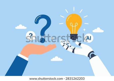 Artificial intelligence AI to help solve problem, chatbot or machine learning to answer hard question, assistance service, technology to help concept, huma vector