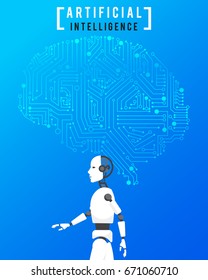 Artificial intelligence (AI) with high technology on blue background