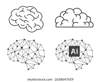 artificial intelligence ai and human brain icon set