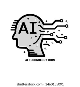 Artificial intelligence (AI), human face and Signal circuits electronic icon.Technology and communications vector design.