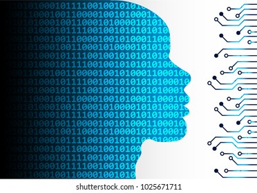 Artificial intelligence. a.i. Human head outline with Binary code digital numbers. Technology and engineering concept. vector