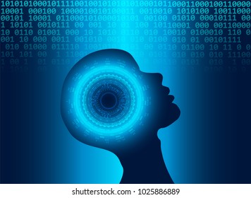 Artificial intelligence. a.i. Human head outline with Binary code digital numbers. Technology and engineering concept. vector