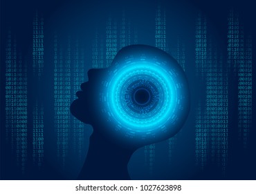 Artificial intelligence. a.i. Human head outline with Binary code digital numbers. Technology and engineering concept. vector