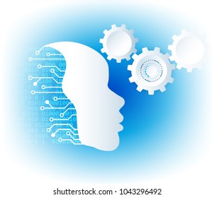 Artificial intelligence. a.i. Human head outline with Binary code digital numbers. Technology and circuit board. Futuristic clean technology engineering concept. vector
