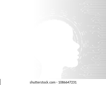 Artificial intelligence. a.i. Human head outline with circuit board inside. Technology and engineering background . vector .

