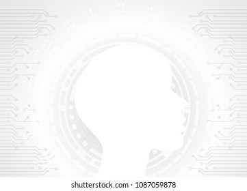 Artificial intelligence. a.i. Human head outline with circuit board inside. Technology and engineering background . vector .
