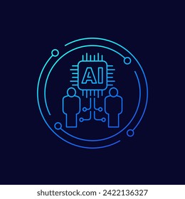 Artificial Intelligence (AI) and humans icon, linear design
