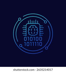 artificial intelligence, AI icon with brain and chip, linear design