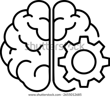 Artificial intelligence (AI) icon. A brain combined with a cogwheel to symbolize machine learning, knowledge, engineering, and technological innovation.