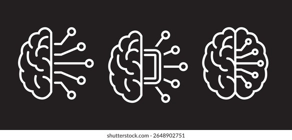 Künstliche Intelligenz ai Symbol halbes Gehirn Negative Vektorbild