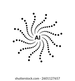 Artificial intelligence (AI) icon or logo in a circular halftone design. A futuristic vector illustration representing AI technology, innovation, and digital intelligence