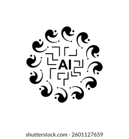 Artificial intelligence (AI) icon or logo in a circular organic modern abstract shape design with circuits. A futuristic illustration representing AI technology, innovation, and digital intelligence