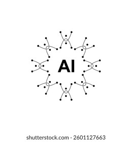 Artificial intelligence (AI) icon or logo in a modern abstract shape design with circuits. A futuristic illustration representing AI technology, innovation, and digital intelligence